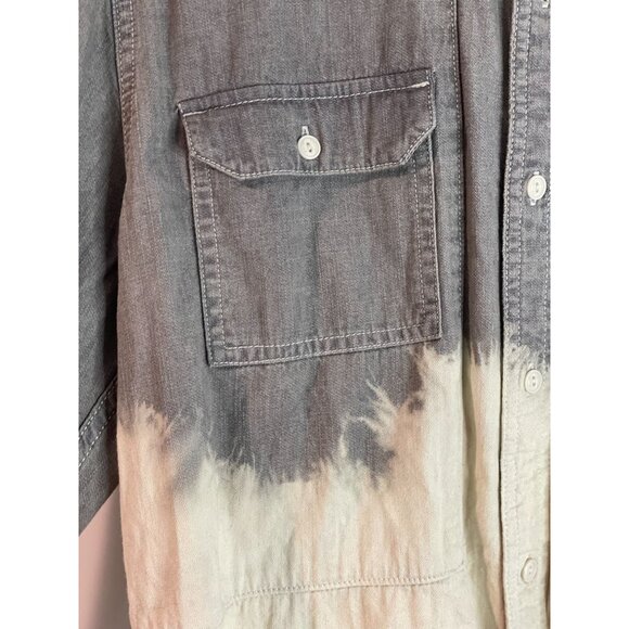 Levis Mens M Long Sleeve Button-Up Dip Dye Shirt Gray & Cream - Picture 4 of 15